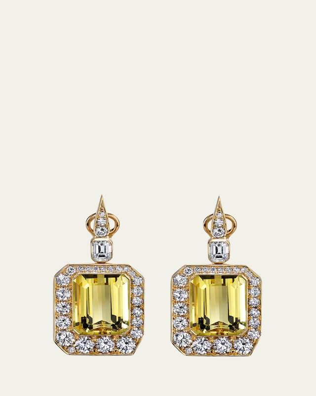 One-Of-A-Kind 18K Gold Compass Earrings with Beryl and Diamonds